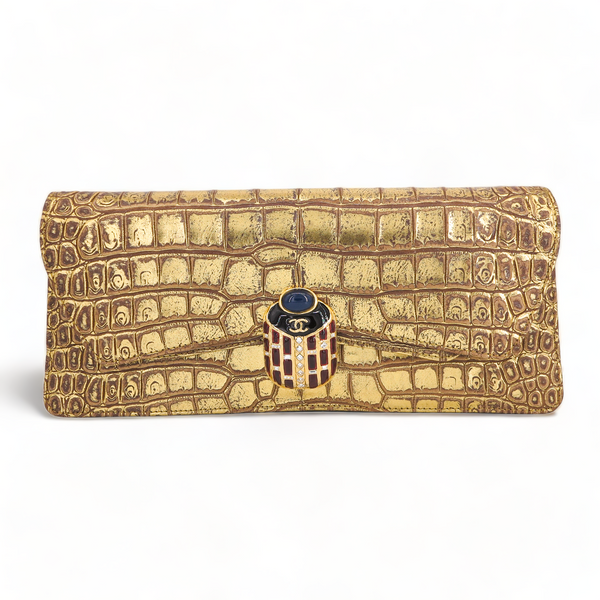 CHANEL 19A Ancient Egypt Gold Crocodile Embossed Jewelled Scarab Clutch Bag - Replica Handbags Shopping
.com