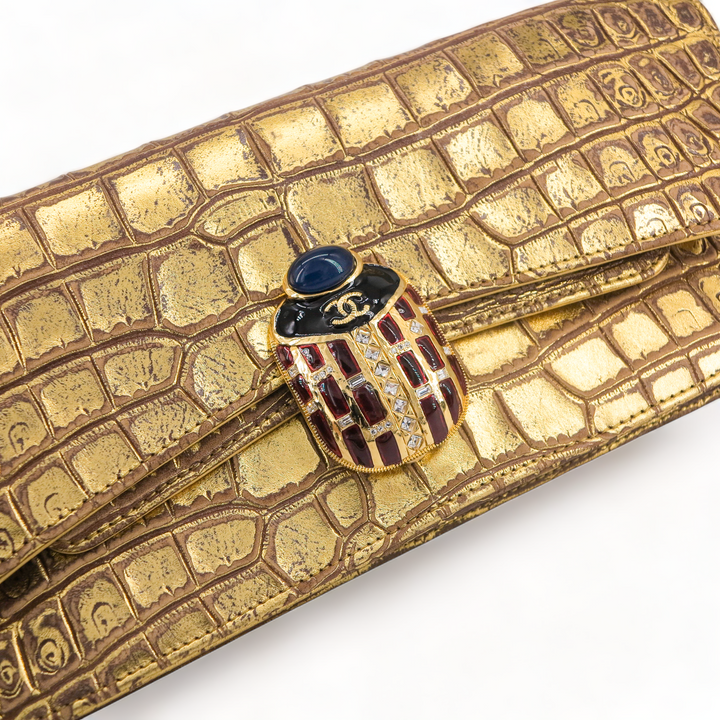 CHANEL 19A Ancient Egypt Gold Crocodile Embossed Jewelled Scarab Clutch Bag - Replica Handbags Shopping
.com