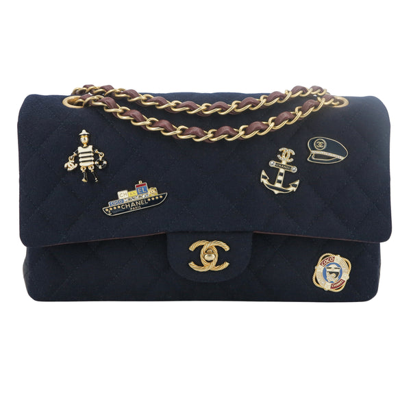 CHANEL 18A Paris-Hamburg Charms Navy Medium Classic Double Flap Bag | Replica Handbags Shopping
