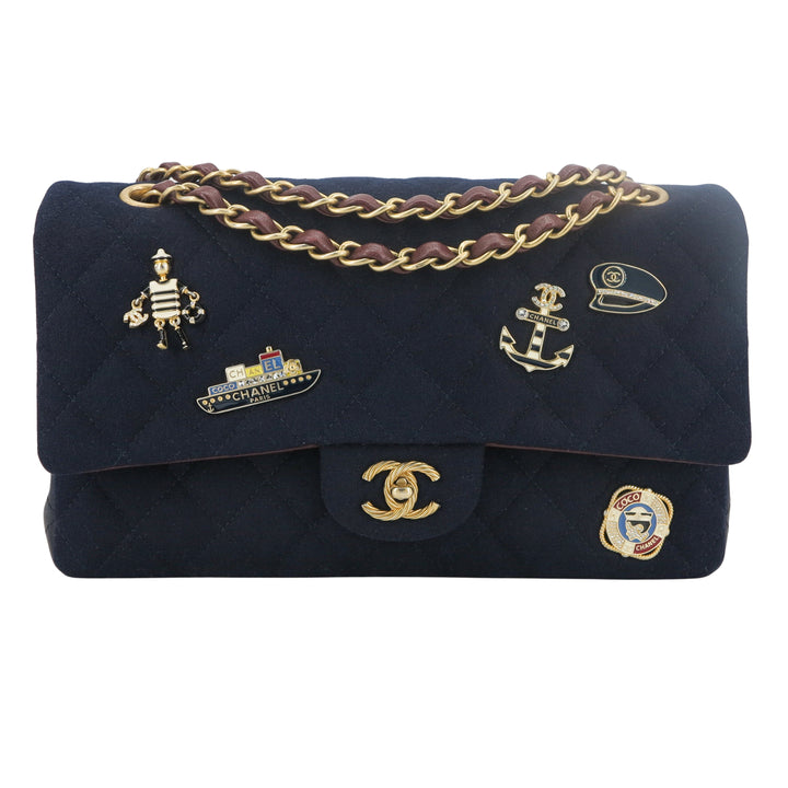 CHANEL 18A Paris-Hamburg Charms Navy Medium Classic Double Flap Bag | Replica Handbags Shopping
