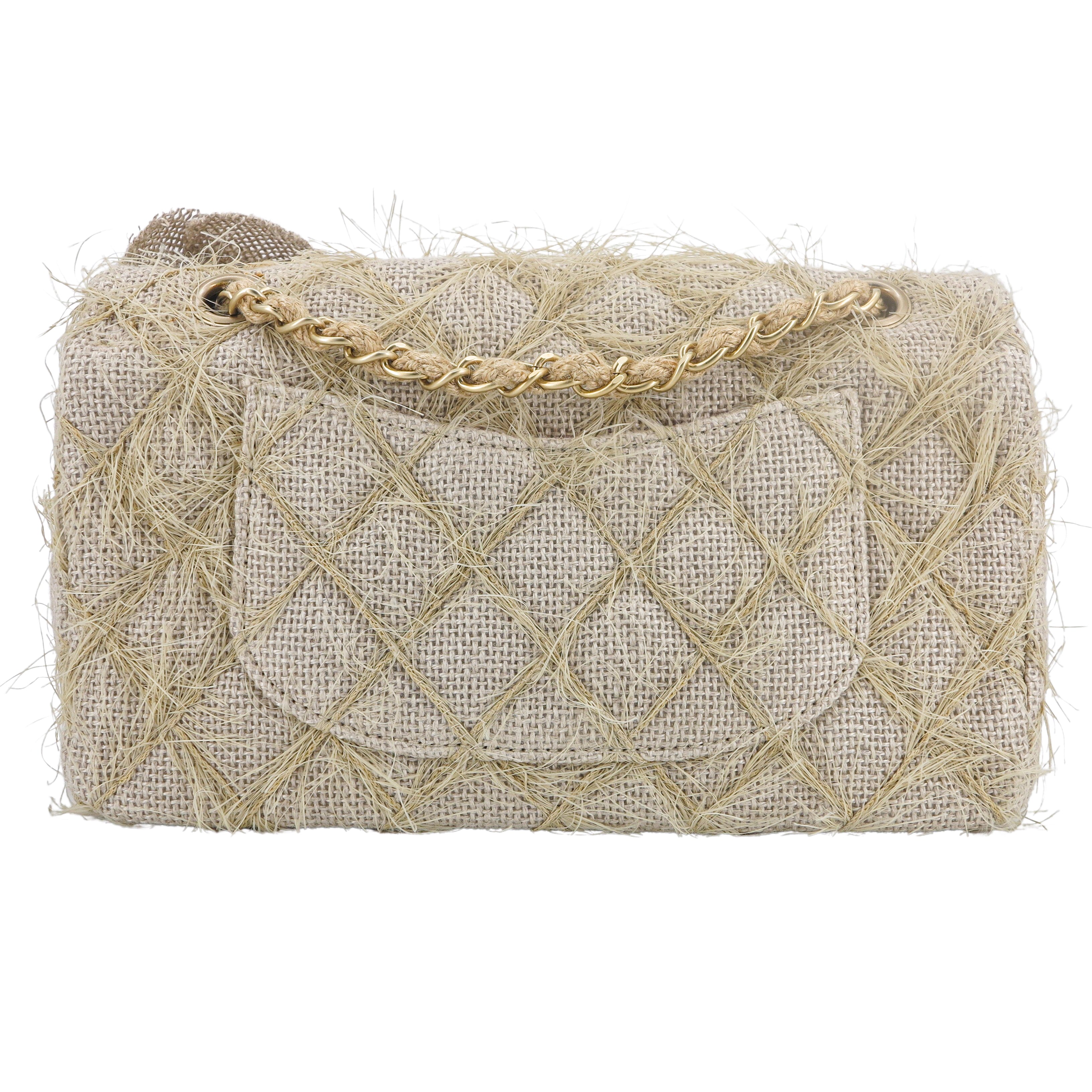 CHANEL Taupe Beige Camellia Straw Jute Raffia Medium Flap Bag - Replica Shoes .com