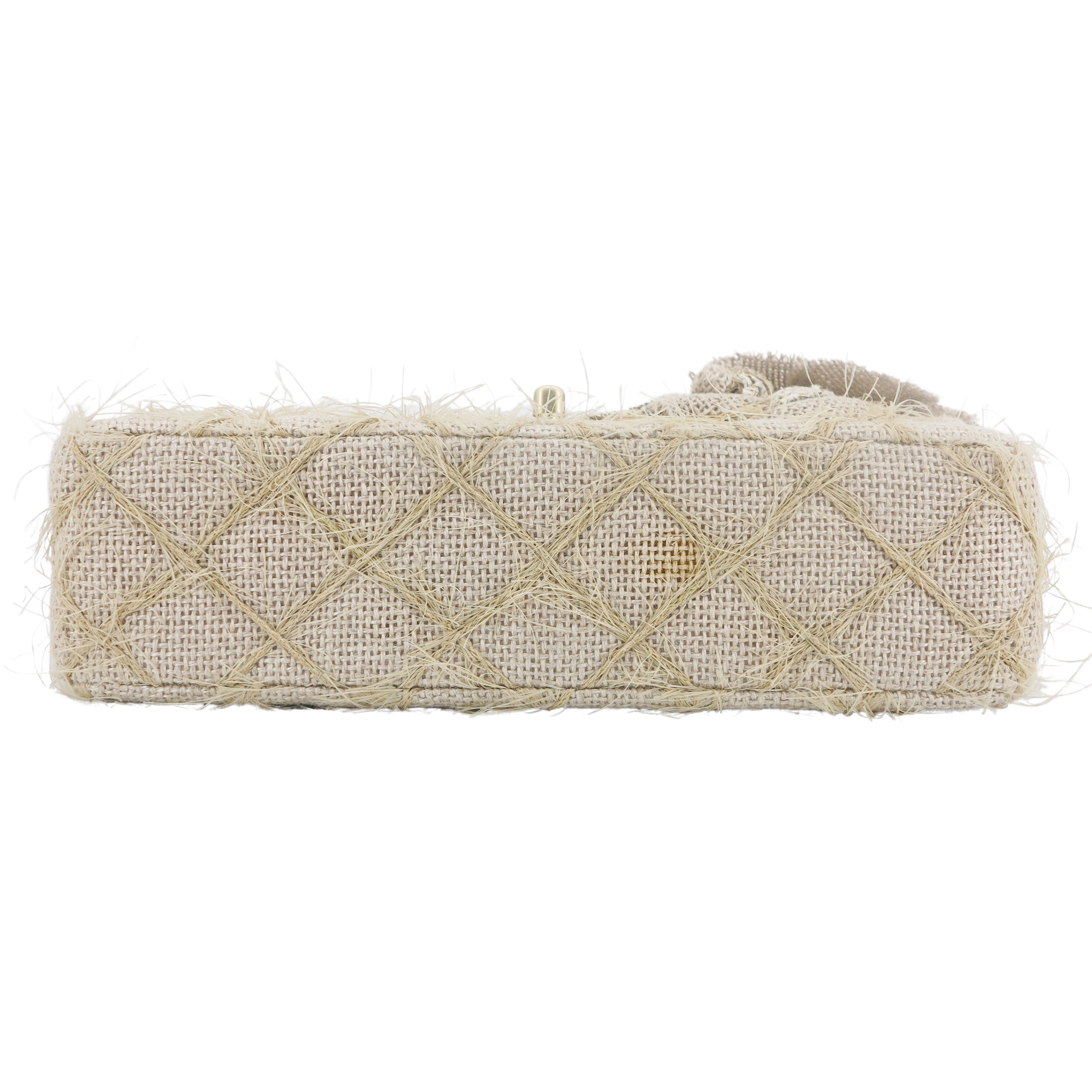 CHANEL Taupe Beige Camellia Straw Jute Raffia Medium Flap Bag - Replica Shoes .com