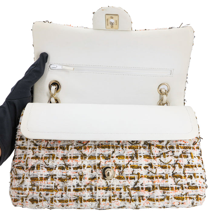 CHANEL 19C Ivory Gold Orange Tweed Medium Classic Double Flap Bag - Replica Handbags Shopping
.com