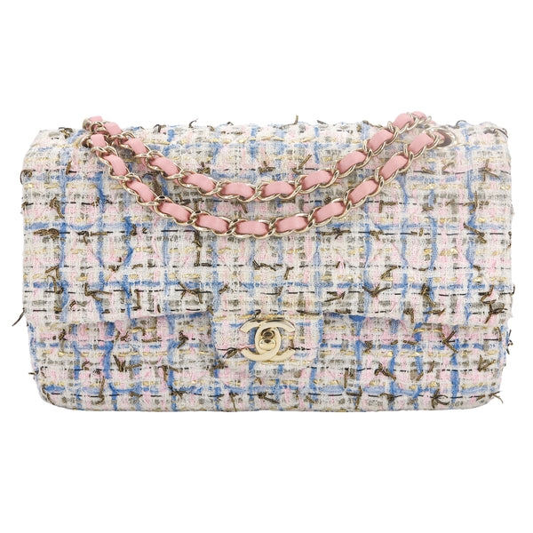 CHANEL 19C Pink Blue Tweed Medium Classic Double Flap Bag - Replica Handbags Shopping
.com