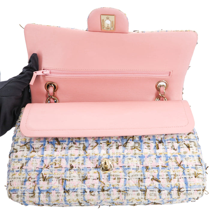 CHANEL 19C Pink Blue Tweed Medium Classic Double Flap Bag - Replica Handbags Shopping
.com