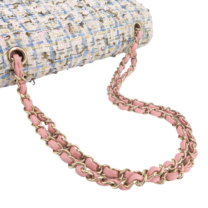 CHANEL 19C Pink Blue Tweed Medium Classic Double Flap Bag - Replica Handbags Shopping
.com