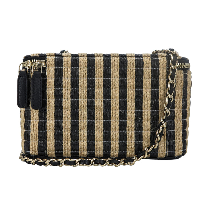 CHANEL 21P Raffia Black Beige Stripe Small Vanity Case with Chain - Replica Handbags Shopping
.com