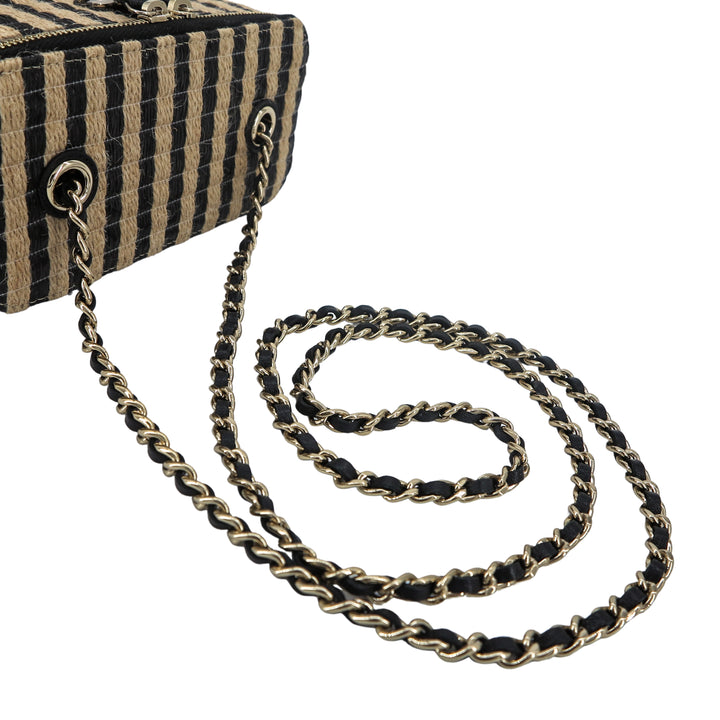 CHANEL 21P Raffia Black Beige Stripe Small Vanity Case with Chain - Replica Handbags Shopping
.com