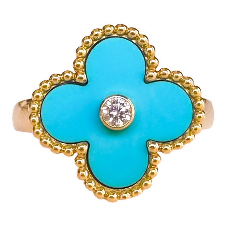 VAN CLEEF 
ARPELS Turquoise Vintage Alhambra Diamond Ring 18k Yellow Gold - Replica Handbags Shopping
.com