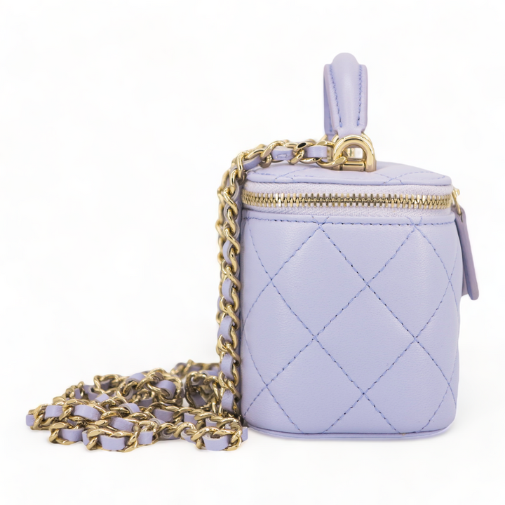 CHANEL Mini Vanity Case with Top Handle in 21K Lilac Lambskin - Replica Handbags Shopping
.com