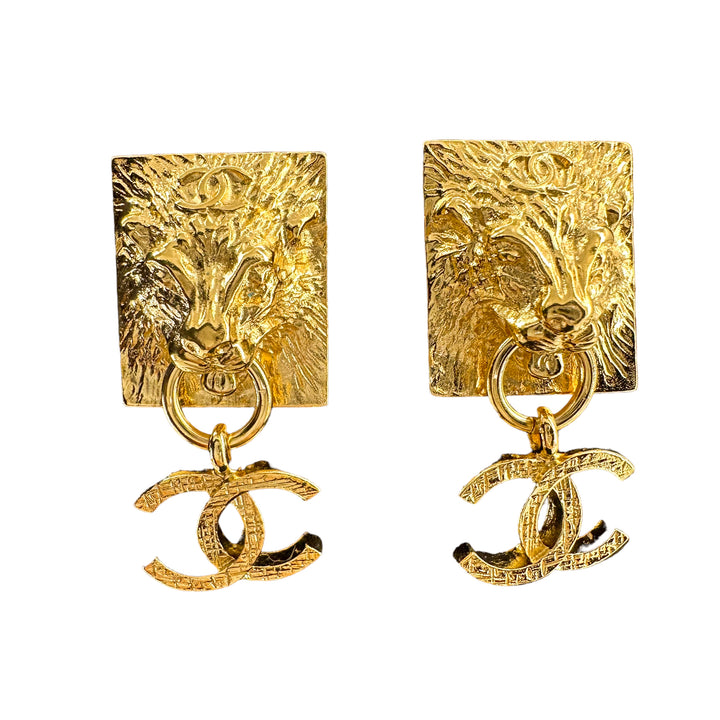 CHANEL 22A Gold Lion CC Drop Clip-On Earrings - Replica Handbags Shopping
.com