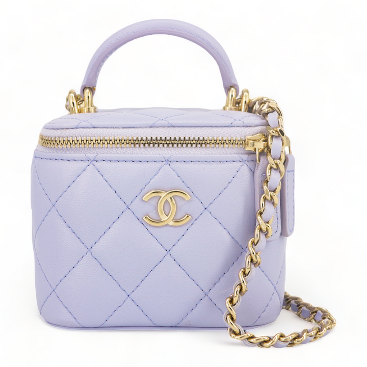 CHANEL Mini Vanity Case with Top Handle in 21K Lilac Lambskin - Replica Handbags Shopping
.com