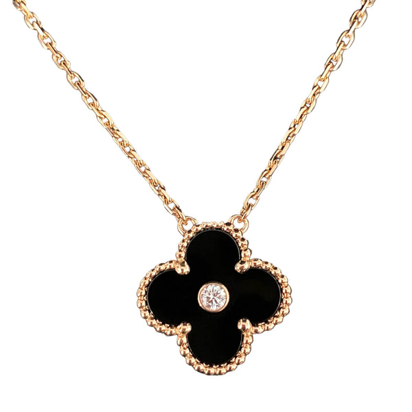 VAN CLEEF 
ARPELS 2016 Onyx Vintage Alhambra Holiday Diamond Pendant Necklace - Replica Handbags Shopping
.com