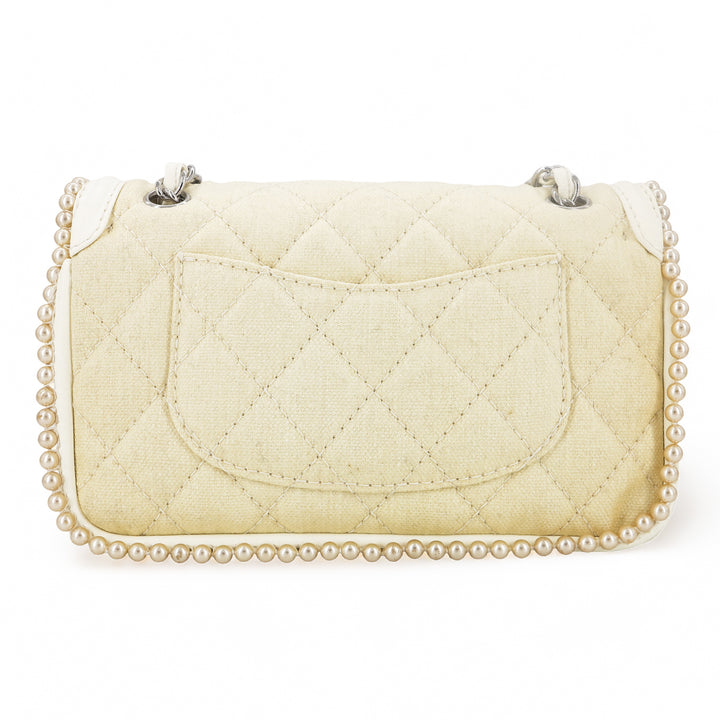 CHANEL Vintage Pearl Trim Quilted Canvas Medium Classic Double Flap Bag - Replica Handbags Shopping
.com