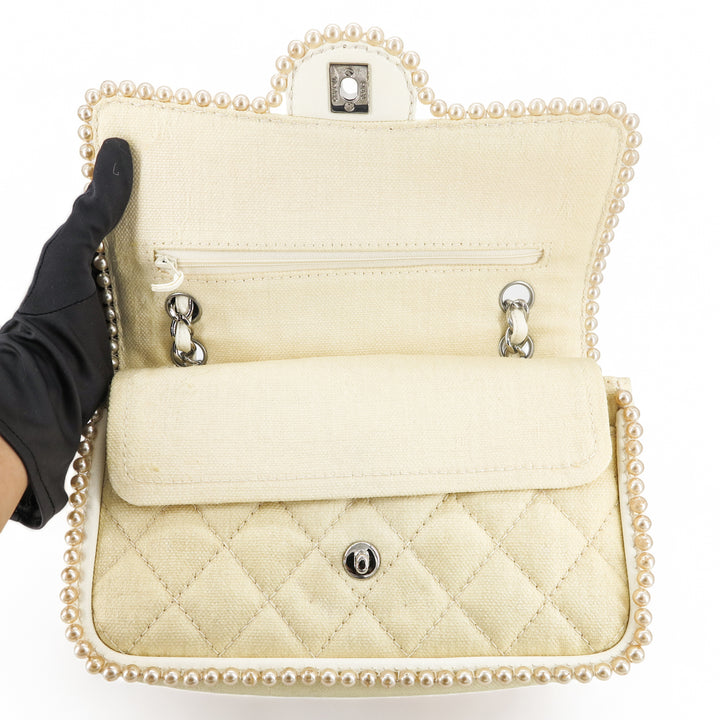 CHANEL Vintage Pearl Trim Quilted Canvas Medium Classic Double Flap Bag - Replica Handbags Shopping
.com