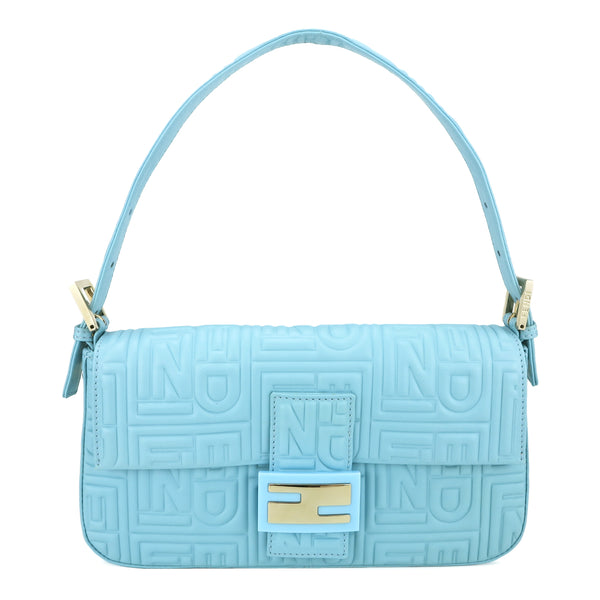 FENDI Logo-Embossed Nappa Baguette Bag in Tiffany Blue - Replica Handbags Shopping
.com