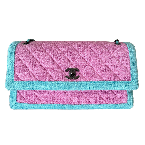 CHANEL 16C Pink Turquoise Tweed East West Flap Bag - Replica Handbags Shopping
.com