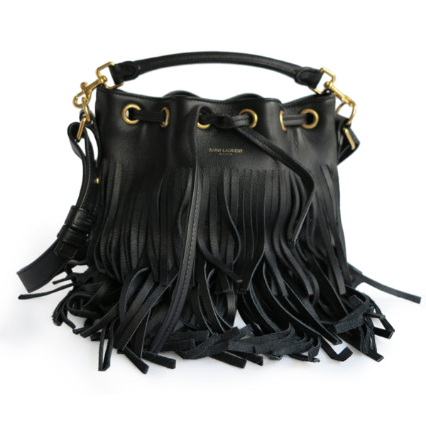 SAINT LAURENT Small Emmanuelle Fringed Leather Bucket Bag in Black - Replica Handbags Shopping
.com