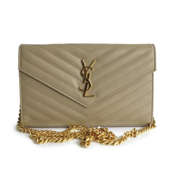 SAINT LAURENT Wallet On Chain WOC in Beige Grained Calfskin - Replica Handbags Shopping
.com