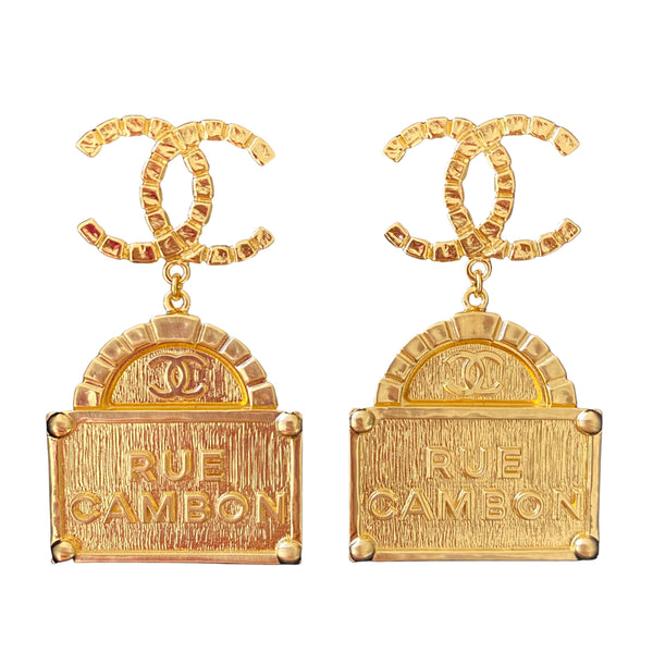 CHANEL 22A Oversized Rue Cambon Gold Tag Dangle Earrings AB8650 -  Replica Handbags Shopping
.com