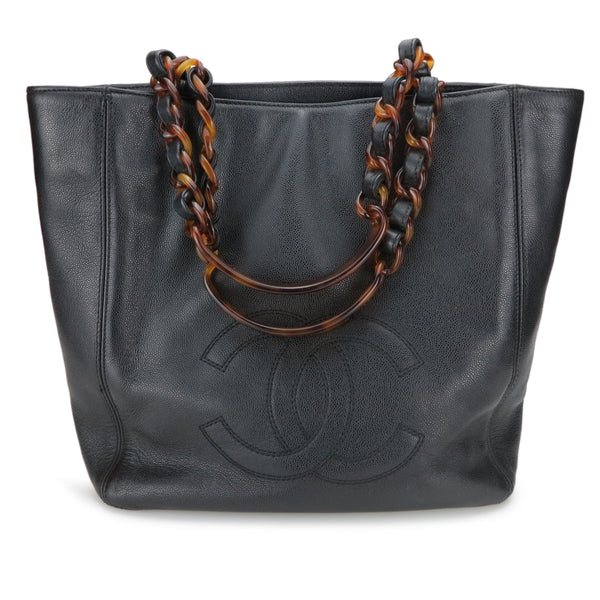 CHANEL Vintage Small Shopping Tote with Tortoise Handle in Black Caviar - Replica Handbags Shopping
.com