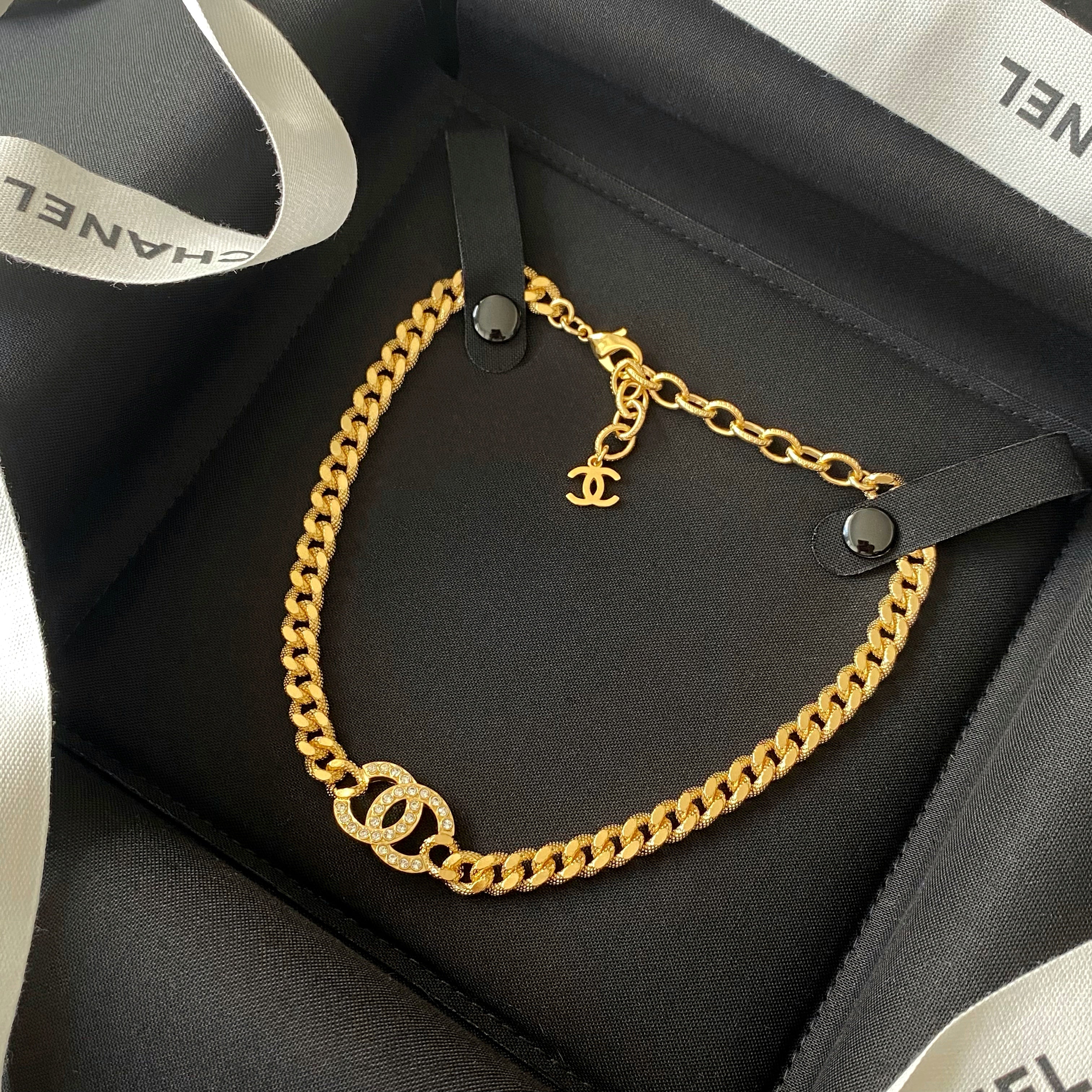 CHANEL 22A CC Logo Gold Chain Choker Necklace - Replica Shoes .com