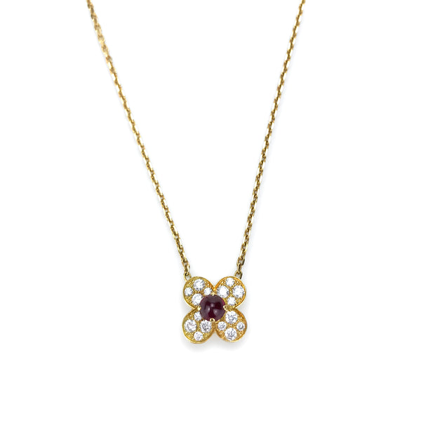 VAN CLEEF 
ARPELS Trefle Alhambra Diamond Ruby Necklace in 18k Yellow Gold - Replica Handbags Shopping
.com