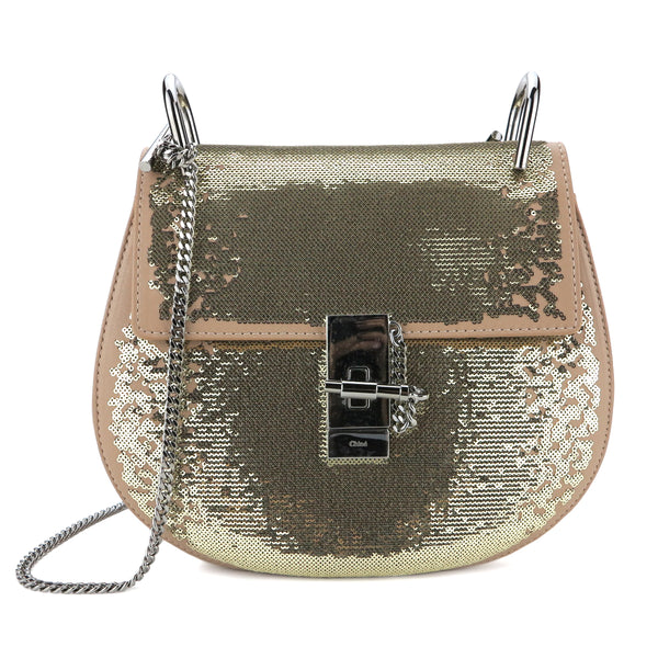 Small Drew Bag in Nude Beige Sequin