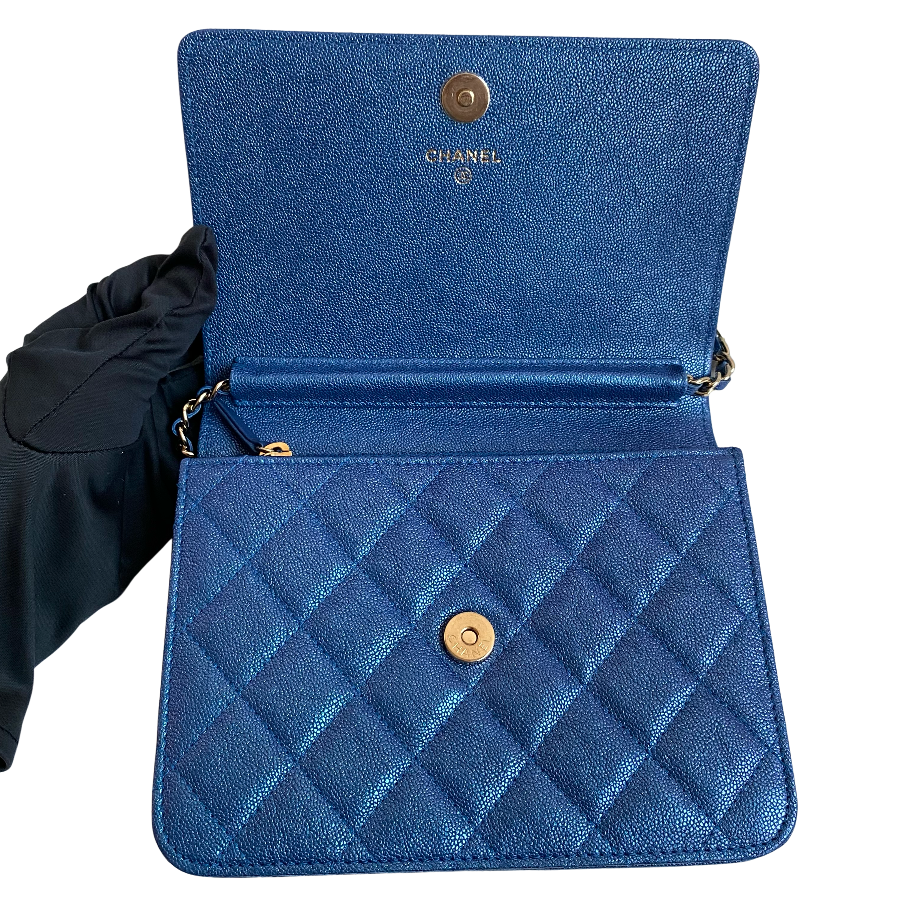 CHANEL Square Wallet On Chain WOC in 19S Iridescent Blue Caviar - Replica Shoes .com