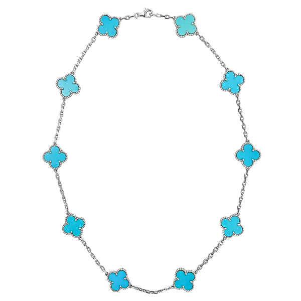 VAN CLEEF 
ARPELS Turquoise Vintage Alhambra 10 Motifs Necklace 18k White Gold - Replica Handbags Shopping
.com