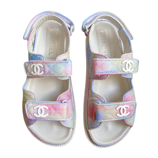 CHANEL 22C Pastel Rainbow Fabric CC 
Dad
 Velcro Sandals Sz38 - Replica Handbags Shopping
.com