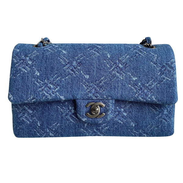 CHANEL 19B Printed Quilted Denim Medium Classic Double Flap Bag - Replica Handbags Shopping
.com