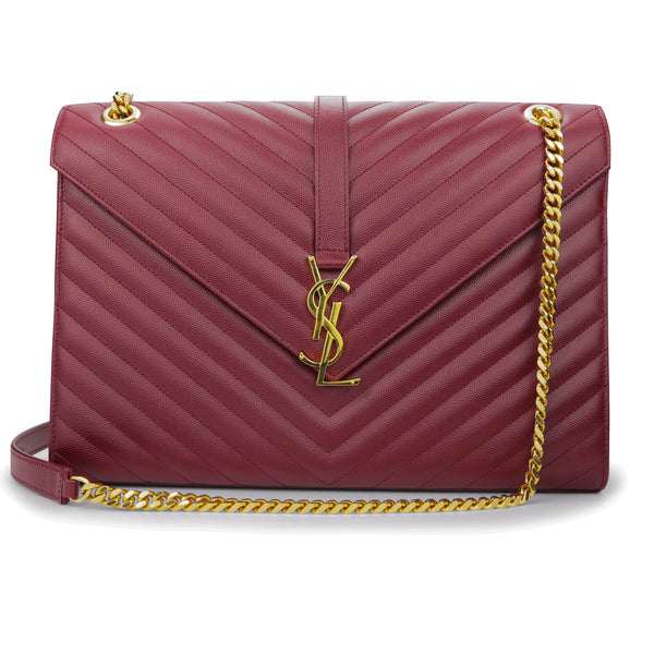 SAINT LAURENT Large Monogram Envelope Chain Shoulder Bag in Burgundy Matelassé Leather - Replica Handbags Shopping
.com