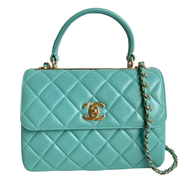 CHANEL Small Trendy CC Flap Bag with Top Handle in Tiffany Blue Lambskin - Replica Handbags Shopping
.com