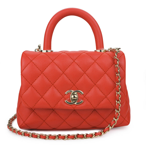 CHANEL Extra Mini Coco Handle Flap Bag in Coral Red Caviar - Replica Handbags Shopping
.com