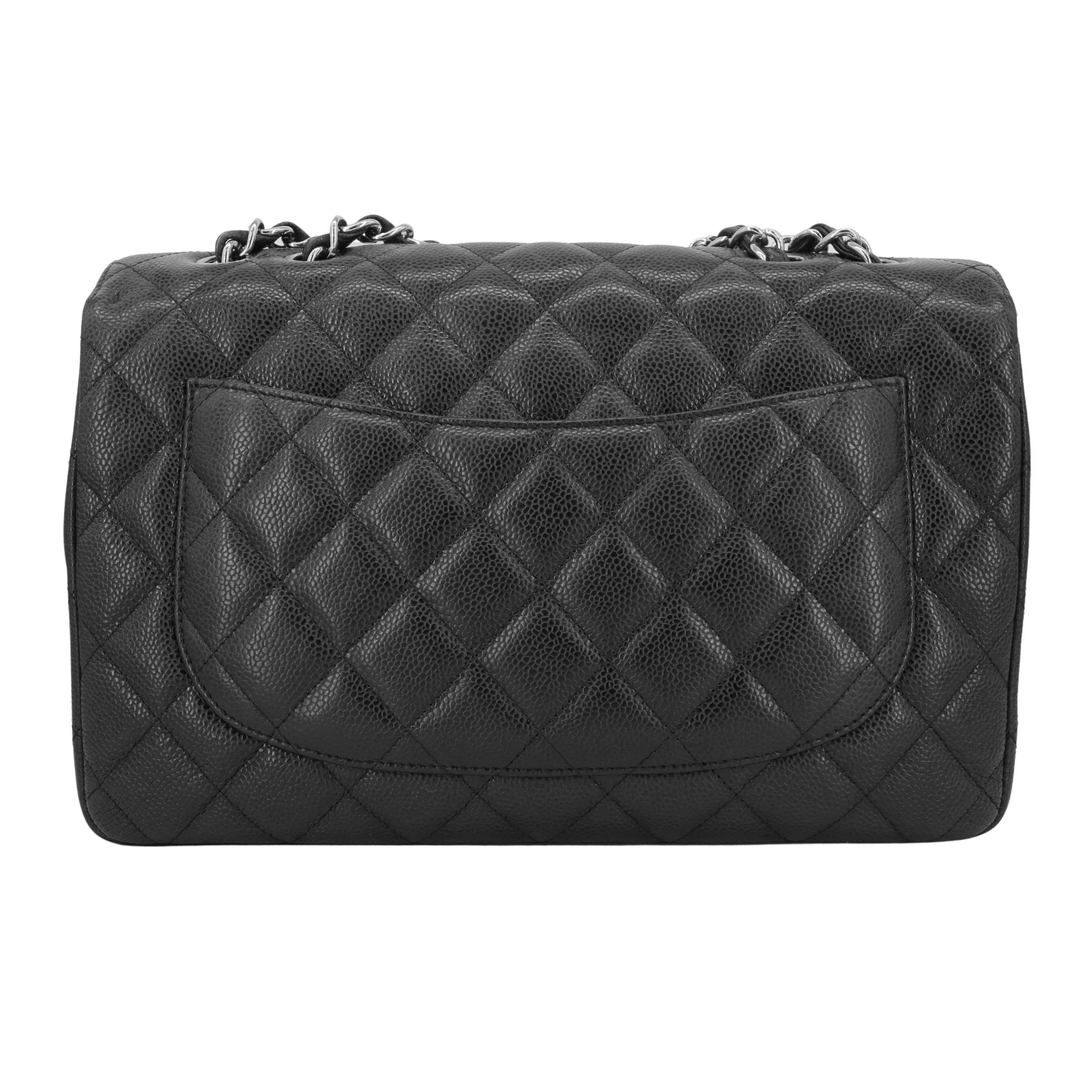 CHANEL Jumbo Classic Single Flap Bag in Black Caviar - Replica Shoes .com