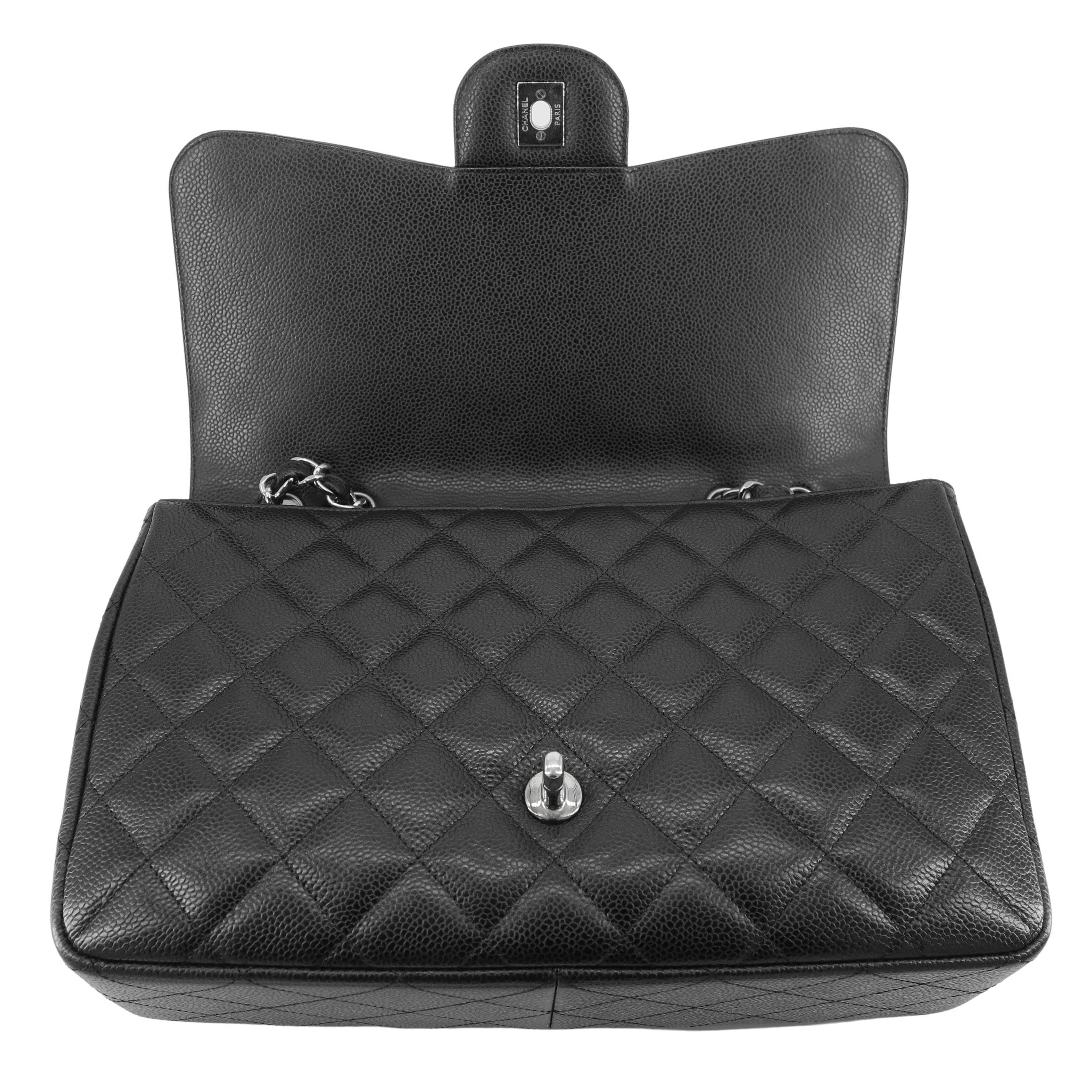 CHANEL Jumbo Classic Single Flap Bag in Black Caviar - Replica Shoes .com