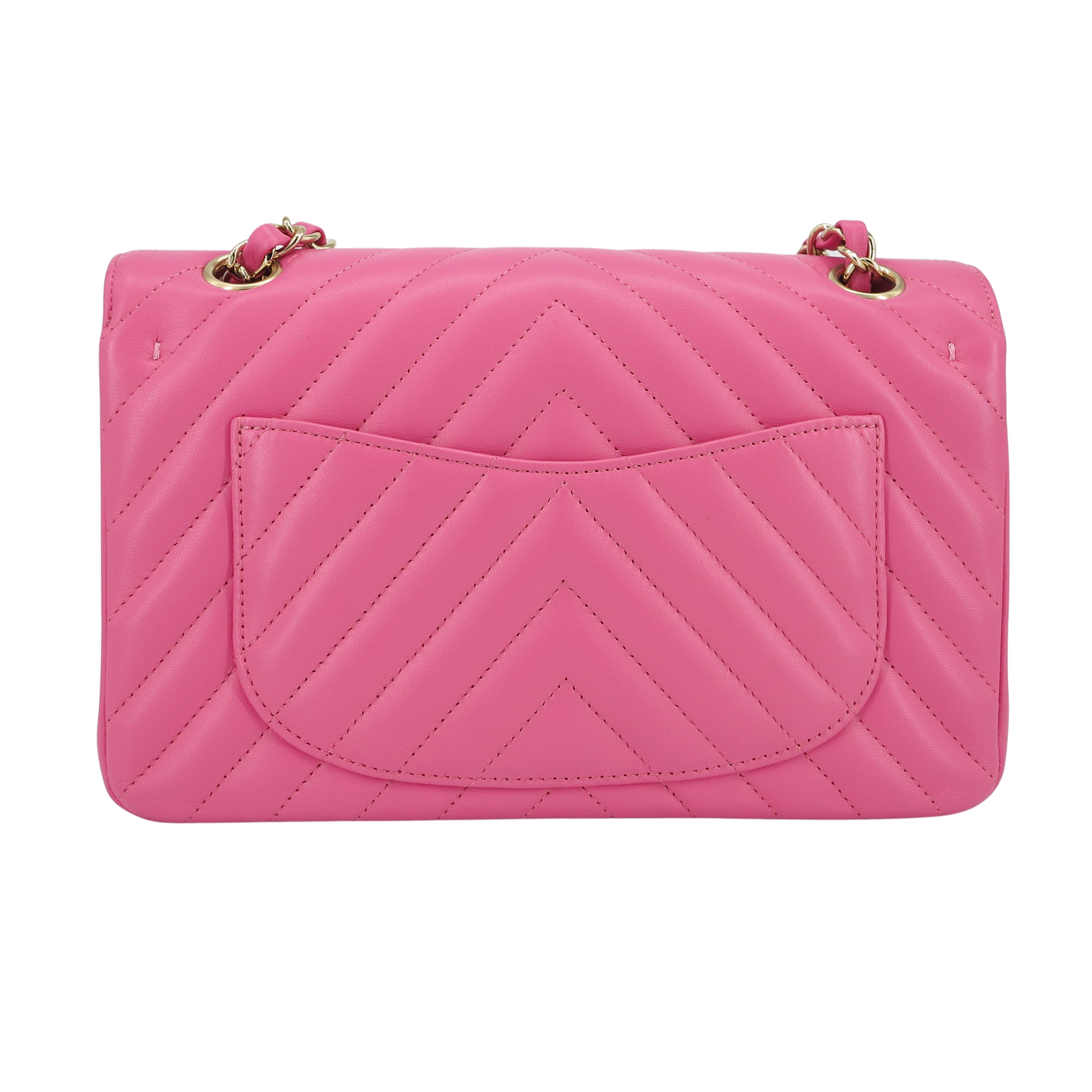 CHANEL Small Chevron Classic Double Flap Bag in 19C Barbie Pink Lambskin - Replica Shoes .com