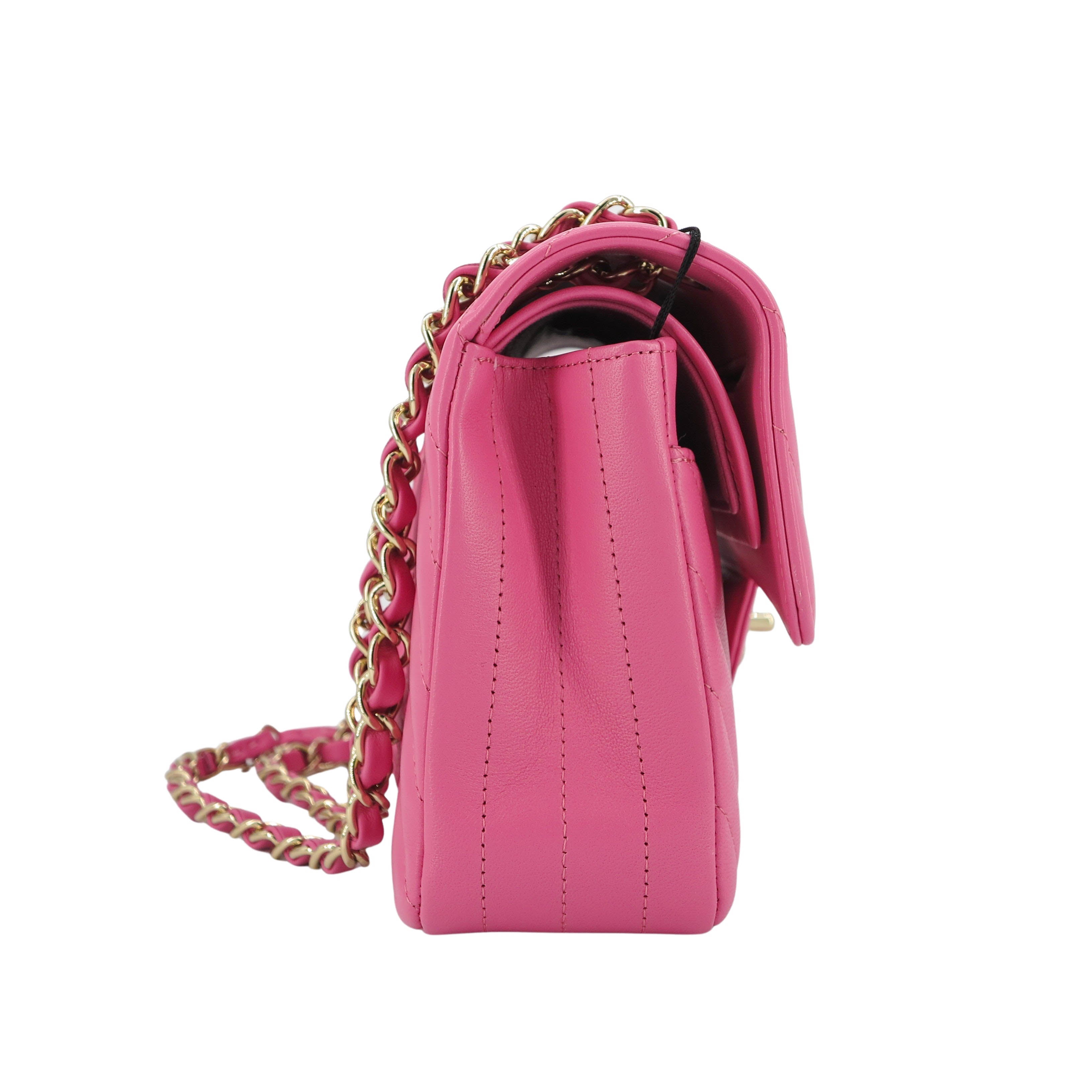 CHANEL Small Chevron Classic Double Flap Bag in 19C Barbie Pink Lambskin - Replica Shoes .com