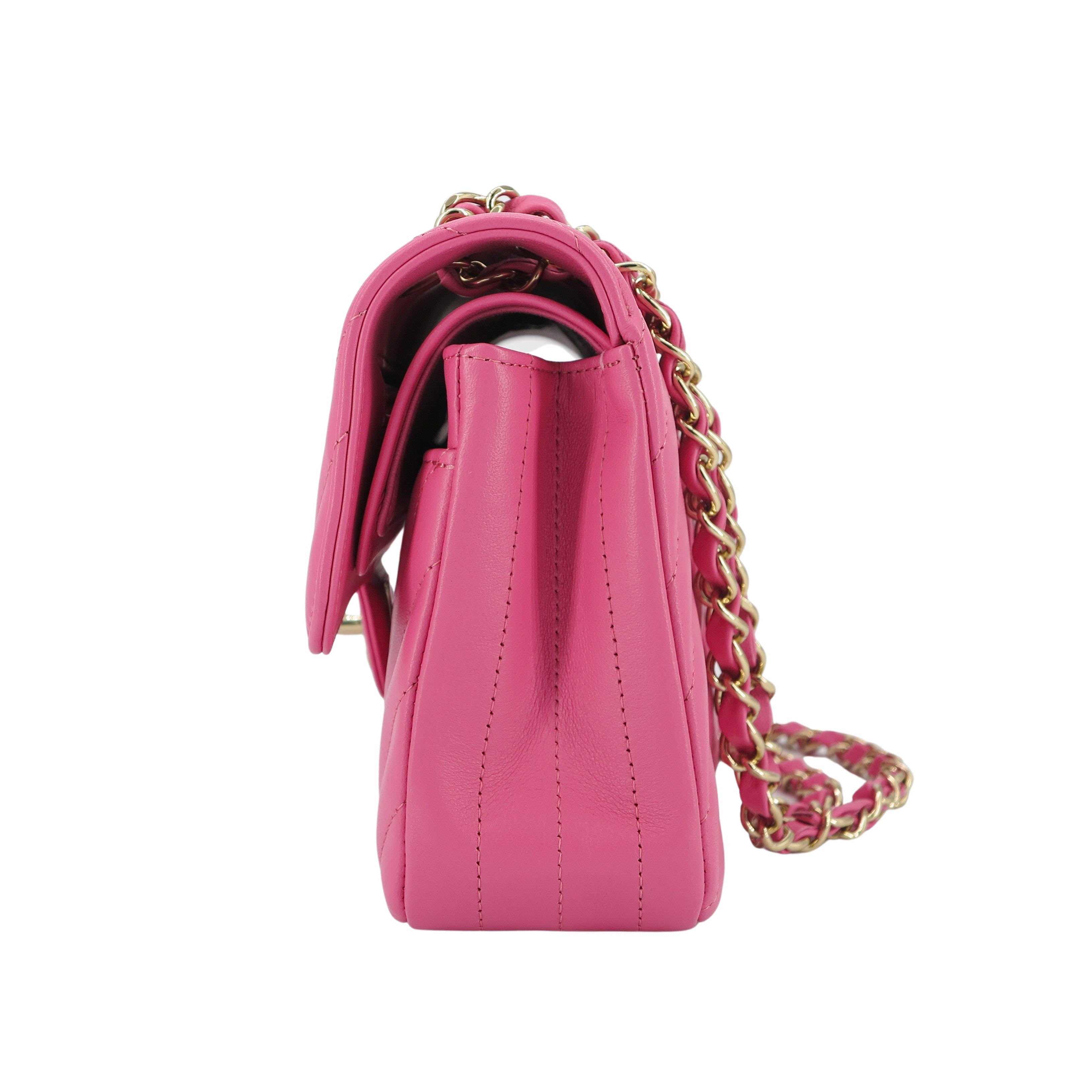 CHANEL Small Chevron Classic Double Flap Bag in 19C Barbie Pink Lambskin - Replica Shoes .com