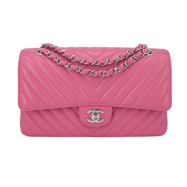 CHANEL Chevron Medium Classic Double Flap Bag in Bubble Gum Pink Caviar - Replica Handbags Shopping
.com