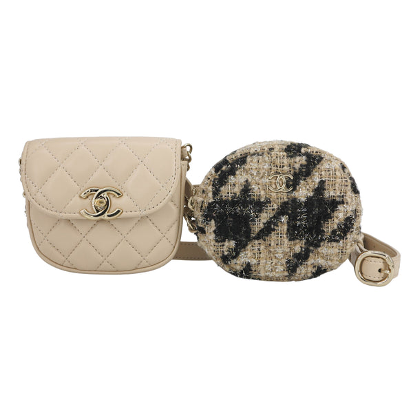 19K Beige Houndstooth Waist Belt Bag with Coin Purse