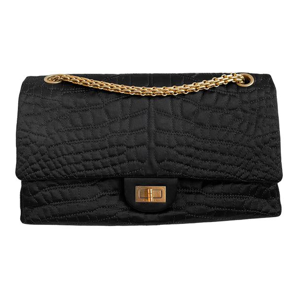 CHANEL Black Satin Croc Embossed 2.55 Reissue Flap Bag Size 226 - Replica Handbags Shopping
.com