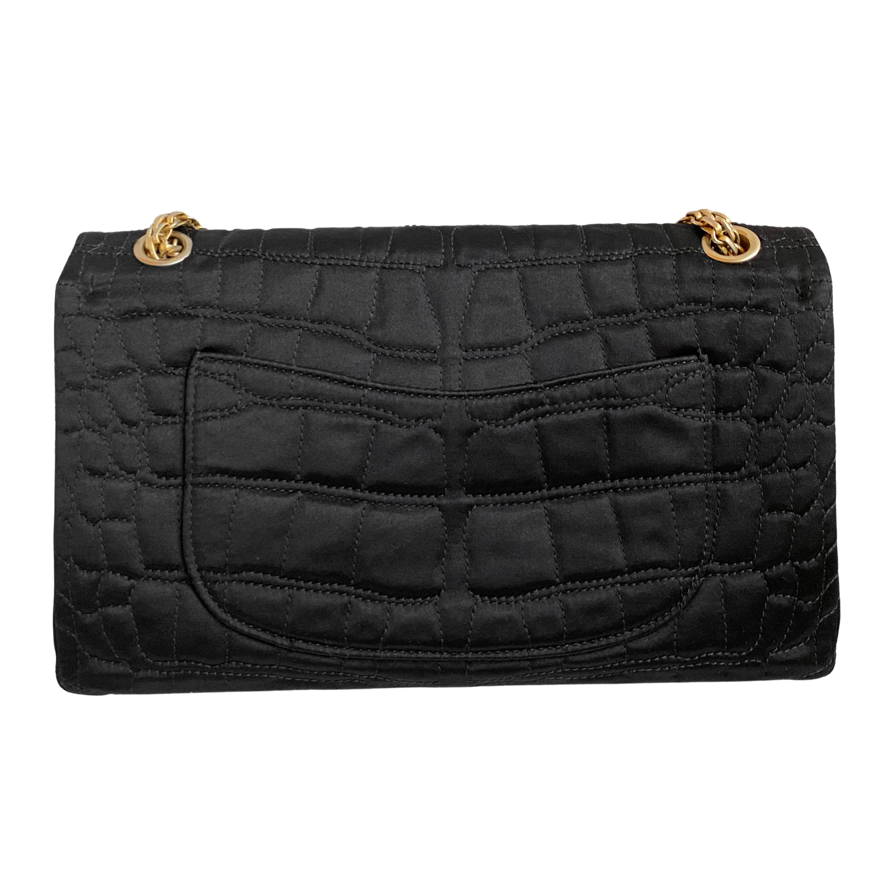 CHANEL Black Satin Croc Embossed 2.55 Reissue Flap Bag Size 226 - Replica Shoes .com
