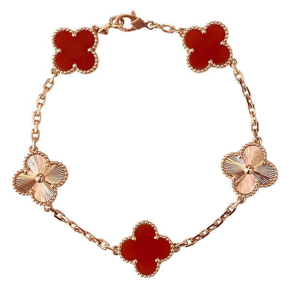 VAN CLEEF 
ARPELS Carnelian Guilloché Vintage Alhambra 5 Motifs Bracelet - Replica Handbags Shopping
.com